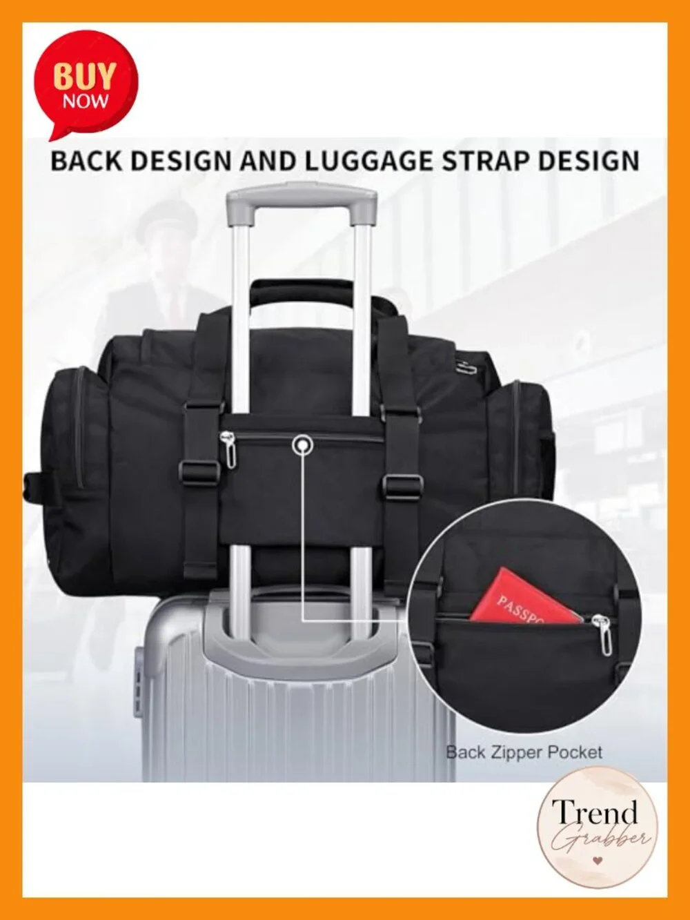 Large 49L Convertible Nylon Travel Duffle Bag with Shoe Compartment and Laptop